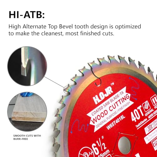 2-Pack 6-1/2" 40-Tooth 5/8" Arbor Woodworking Circular Saw Blade, Finish/General Purpose, Special Anti-Thermal Adhesion Coating on Cutting Edge- TA,High Finish, Long Life,6-1/2" 40T 5/8" - size: 2PCS 6-1/2" 40T 5/8"