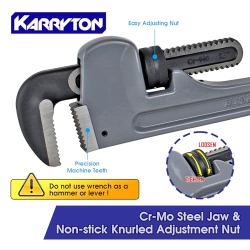 18 Inch Aluminum Pipe Wrench, 3-1/4"/83mm Adjustable Cr-Mo Jaw Opening Heavy Duty Aluminum Straight Handle Plumbing Wrenches, Perfect Plumbers Tool Exceed GGG Standard - size: 18-IN, style: Straight