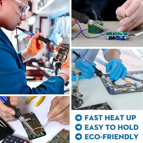 LDK 60W Soldering Iron Kit, 110V Soldering Iron Adjustable Temperature - color: Blue