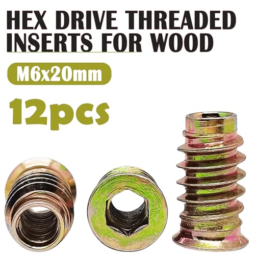 12SETS Double Headed Bolts Kit - 12PCS M6x50mm Self-Tapping Screw Hanger Bolts for Wood Furniture,12PCS M6x20mm Furniture Screw-in Nut with 1pc M6 Hanger Bolt Driver & 1pc 6mm Hex Key - size: M6X50mm
