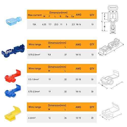 Nilight 100PCS Quick Splice Snap Wire Electrical Terminals T-Tap Connector - color: 100Pcs Snap Wire Connector