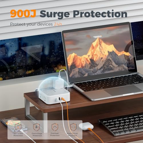TESSAN Surge Protector Power Strip with 900J Surge Protection, 5 Ft, Grey - color: Grey with 1 USB C, size: 5 feet