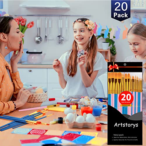 Artstorys Paint Brushes Set, 20 Pcs Acrylic Oil Watercolor Painting Brushes - color: Blue,pink
