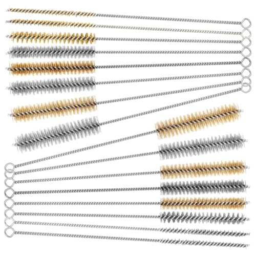 16Pcs Stainless Steel Brass Wire Tube Brushes Set, 12 Inch Long Round Wire Pipe Cleaner for Deep Pipes Auto Parts Engine Parts, 8 Sizes(1/4"-1" Sizes)