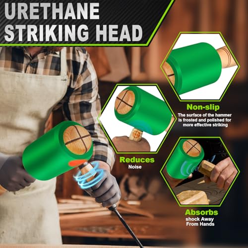 Wood Carving Mallet 12 oz - Non-Slip Urethane Head Woodworking Hammer for Chisels & Carving Tools (deep green) - color: Deep Green