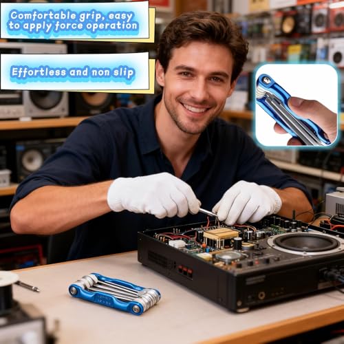 Professional 8-in-1 Folding Hex Key Set, CR-V Steel Metric Allen Wrench Multi-Tool, Blue, 1.5-6mm, Compact Design with Carabiner for Bike, Auto, Furniture Repair