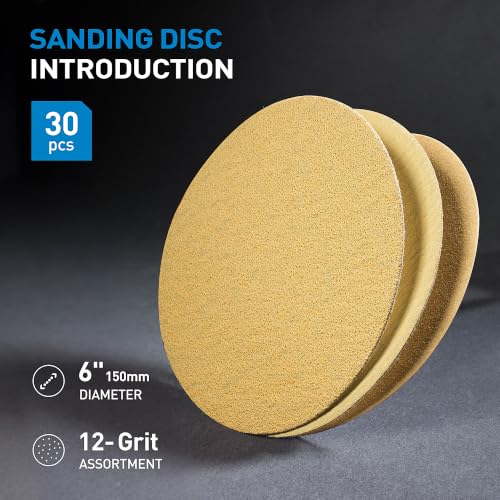 S SATC 30 PCS Sanding Discs Hook and Loop 6 Inch No Hole Aluminum Oxide Sandpaper for Random Orbital Sander Assorted 60 80 100 120 150 180 220 320 400 600 800 1000 Grit - style: No Hole Yellow