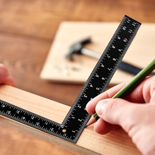 Professional 8x12 Inch Carpenter Square - Heavy-Duty Carbon Steel Framing Tool with Dual-Scale (Imperial/Metric), Rust-Resistant Right Angle Ruler for Carpentry, Roofing & Layouts - color: Black