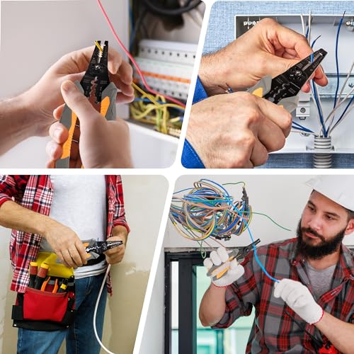 MulWark 3 in 1 Automatic Self Adjusting Wire Stripper/Cutter/Crimper, 8 Inch Multi Pliers For Electrical Wire Stripping, Cable Cutting, Crimping Tool from 8 AWG to 30 AWG