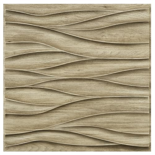STICKGOO Wave 3D Wall Panels, Natural Oak, 19.7''x19.7'' - color: Wood