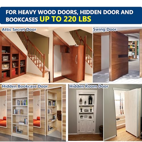 1 Pack | Heavy Duty Pivot Hinge Set with Door Ball Catch for Wood Door - HBL' Stainless Steel Hidden Door Hinge for Secret Door, 360 Degree Rotation, Invisible Pivot Door Hardware for Bookshelf.
