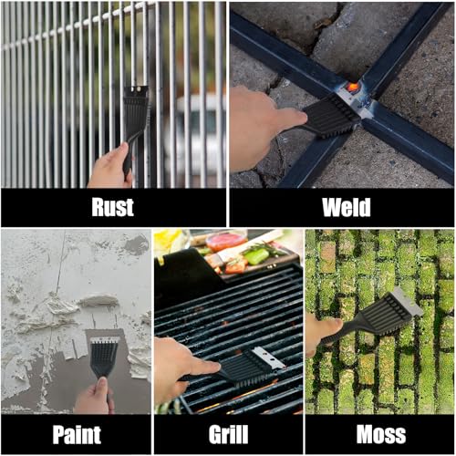 Wire Brush with Scraper for Paint Removal Rust Cleaning 2-Pack Versatile Stainless Steel Bristle Brush for Cleaning Grill Stains Welds Moss and More - size: 8 inch (2-Pack)