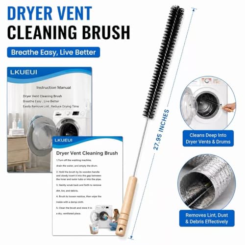 Dryer Lint Brush Vent Cleaner Lint Trap Cleaning Tool Dryer Vent Brush Long Flexible with Wood Handle 27.95Inches Medium Size for Dryer Vent Cleaning DIY Enthusiasts Homeowners (1, PCS) - size: 27.95