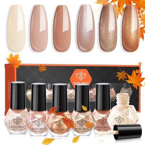 modelones 6 Colors Nude Brown Nail Polish Set, Quick Dry Mini Kit - color: A5 Maple Leaf