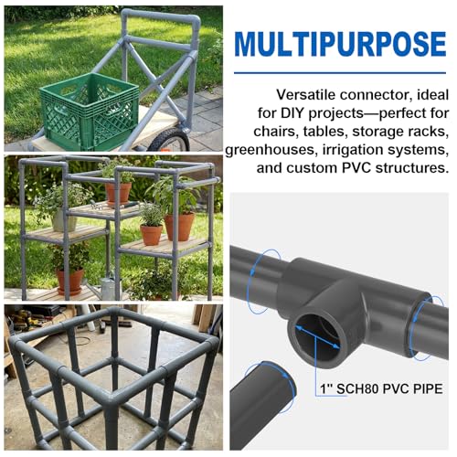 6 Pack Schedule 80 PVC Pipe Fitting Tee, 1" Socket, Compatible with 801 Series, Heavy Duty Gray PVC Tee for Industrial, Irrigation & Plumbing Applications - size: 1" Socket