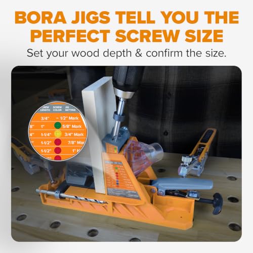 BORA Automatic Pocket Hole Jig Kit & 50 Screws Drill Guide for Woodworking - size: Automatic Jig