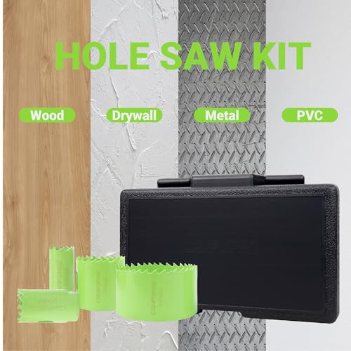 Bi-Metal Hole Saw Kit, HoleSaw Set with 3/4" to 2-1/2" (19-64mm) Saw Blades, Mandrels, Hex Key, Drill Bit, Hole Saw for Wood, Metal, Drywall, PVC