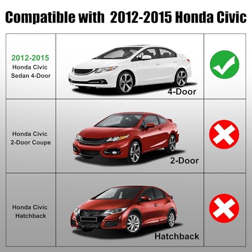 Window Molding Trim for 2012-2015 Honda Civic 4-Door Sedan | 4PCS Black Rubber Weatherstrip Seals, Replaces #72450-TR0-A01, High-rebound Buckle Design, Built-in Metal Layer - size: 2012-2015 Honda Civic
