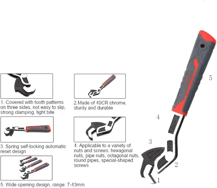 BUYOHLIC 6,8,10 & 12 Inches Self Adjusting Locking Wrench Multifunctional Universal Adjustable Pipe Wrench Plumbers Wrench (8'',10'' & 12'' Inches) - size: 8'',10'' & 12'' Inches