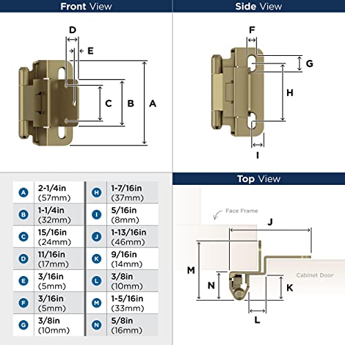 Amerock 1 Pair 3/8" Inset Golden Champagne Self-Closing Wrap Hinge - color: Golden Champagne, size: 3/8 Inch (10 mm) Inset