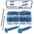 SATANTECH Concrete Screws with Drill Bit, 200Pcs Concrete Screw 1/4 3/16 Assortment Kit, Flat & Hex Head Masonry Block Brick Cement Screws and Anchors, No Pre Drilling, Diamond Point