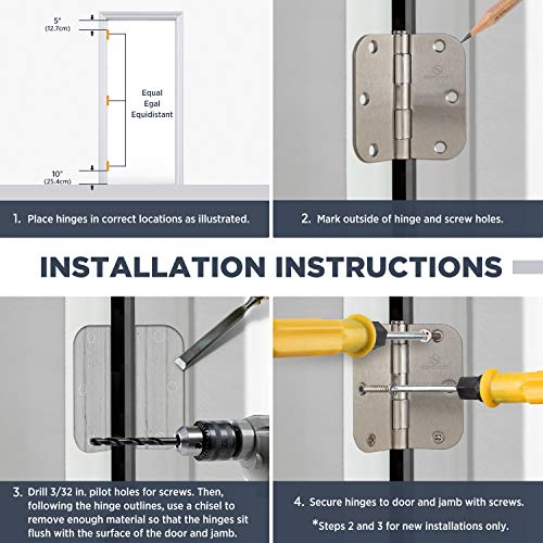 Door Hinges 3 1/2 Inch Matte Black 3.5 Inch Interior Hinges 1/4" Radius Iron Hinge 3 ½"x 3 ½" Door Hardware - 18 Pack - color: Matte Black-1/4" Radius