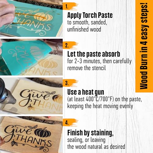 Torch Paste - The Original Wood Burning Paste | Made in USA | Heat Activated Non-Toxic Paste for Crafting & Stencil Wood Burning | Accurately & Easily Burn Designs on Wood, Canvas, Denim & More | 3 OZ - size: 3 oz. (weight)
