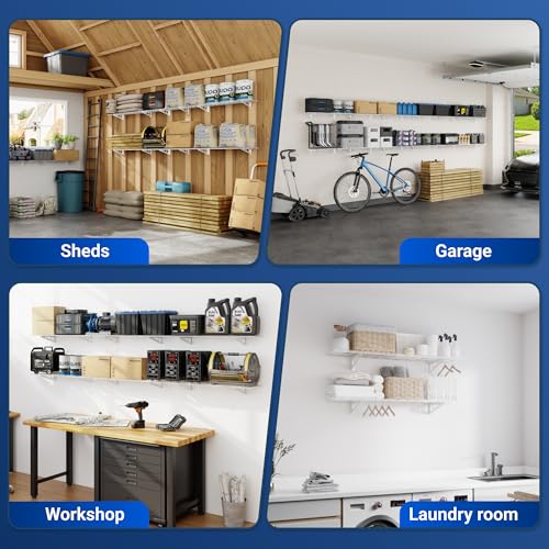 FLEXIMOUNTS 2-Pack 1x4ft 12-inch-by-48-inch Wall Shelf Garage Storage Rack Wall Mounted Floating Shelves, 450 lbs Load Capacity, White, Classic Series - color: White, size: 2 pack-1x4 ft