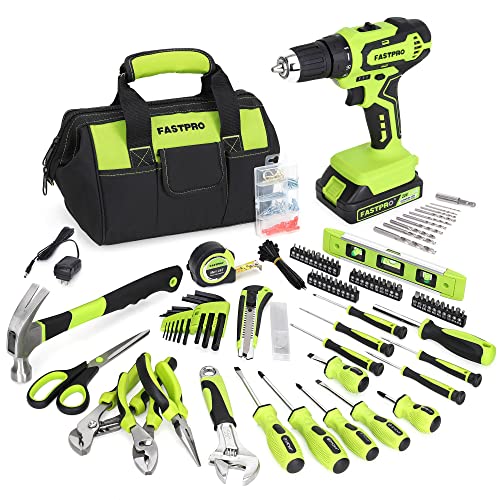 FASTPRO Home Tool Set with Drill, Household Repairing Tool Kit, Green - color: Green