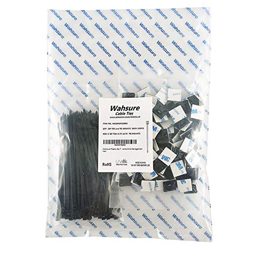 Strong Self Adhesive Wire Clips Cable Zip Tie Mounts 3/4" with 6 Inch Zipties Black UV Protection Outdoor 100 Pcs,Sticky Wire Fasteners Cable Guide Management Mounting Suqare Holder Anchor Base Small - size: 0.75x0.75"