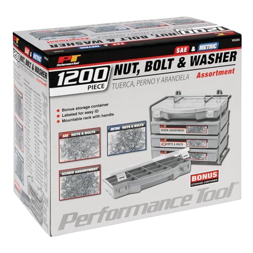 Performance Tool W5226 1200-Piece SAE/Metric Nut and Bolt Assortment Kit