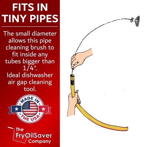 48" Air-Gap Drain Brush - Flexible Dishwasher and Sink Cleaner Tool for Home and Commercial Kitchen - Long Pipe Snake for Garbage Disposal, Shower, Hair Clog Remover - B291C by FryOilSaver Co.