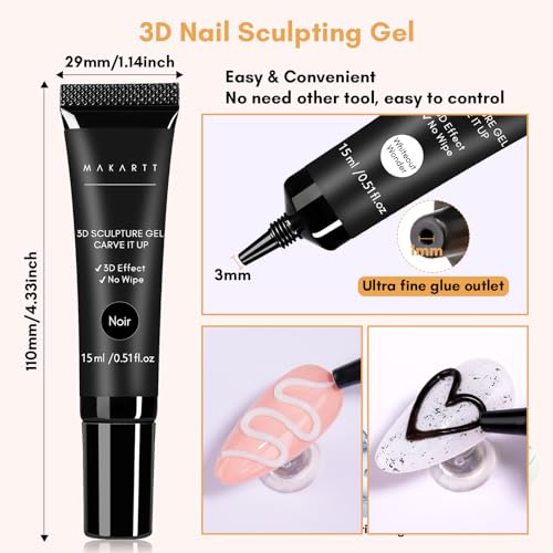 Makartt 3D Nail Gel, 2 Pcs 15g Nail Sculpting Gel for Molding and Drawing - color: A07-Whiteout Wonder & Noir