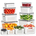 HOMETALL 8 Pack Fruit Storage Containers for Fridge with Strainer, BPA Free Fruit Cleaning Bowl Fridge Organizer, Plastic Fresh Keeper Set Refrigerator Organizer for Salad Berry Produce - size: 8PCS