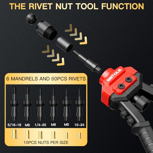 WETOLS 3 in 1 Rivet Gun with 5 Rivet Heads, Rivet Nut Tool Kit, Reamer Set - size: 3 in 1 rivet nut tool