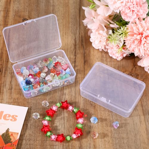 4 Pcs Mini Clear Plastic Storage Containers Box with Lid, Small Rectangle Organizer 3.7x2.5x1 Inches Small Plastic Case for Collecting Business Cards, Accessories, Crafts, Beads, Jewelry, Screws