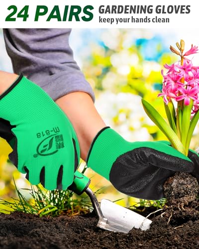 Nuogo 24 Pairs Gardening Gloves for Men Women Rubber Coated Landscaping Work Gloves Safety Work Construction - color: Green