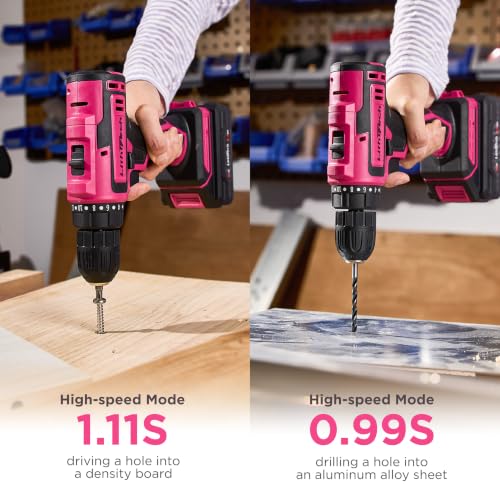 20V Pink Cordless Drill Set, 3/8" Keyless Chuck Electric Drill - color: L901-pink
