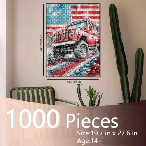 American Flag Truck Patriotic Jigsaw Puzzle 1000 Pieces for Adults - color: Sports 05