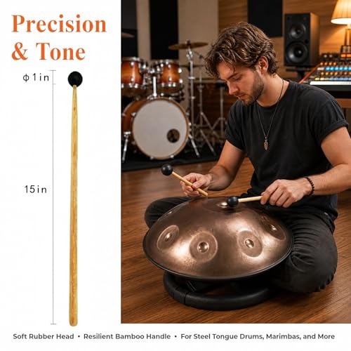 Miwayer Rubber Mallet 8/12.5/15in Drumsticks for Percussion Such as Tongue Drum, Xylophone, Glockenspiel, Handpan (15in) - color: 15in