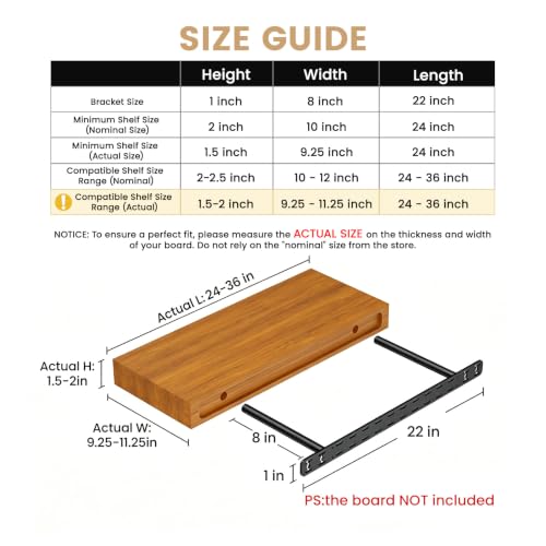 2pcs Floating Shelf Bracket Heavy Duty,Decorative Floating Shelf Hardware Hidden Black Metal Fireplace Mantel Brackets Without Jig (22"X8"X1.0" Without Tools) - size: 22"X8"X1.0"