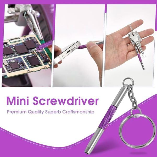 UNEAK - Eyeglass Screwdriver Repair Kit Purple Precision 3 in 1 Mini Screwdrivers Set Keychain Glasses, Sunglasses, Sunglass, Watch, Electronics, Eyeglasses, Flat Head, Phillips, Hex - color: Purple