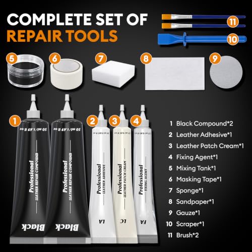Leather Repair Kit for Furniture, Vinyl Repair Kit Restore Leather Surface - color: Black