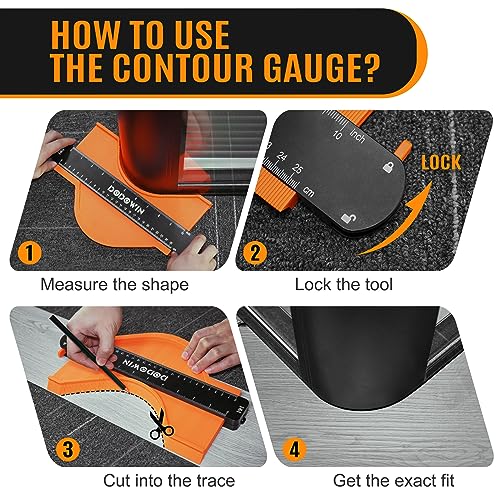 DODOWIN 10+5 Inch Contour Gauge with Lock, Gifts for Men, Dad and Husband - color: Orange-10+5 In.
