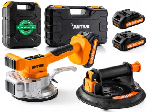 Tile Vibration Tool ProSet, Tile Vibrator and 8" Cup, 2 Batteries 9 Speeds | For 8-48" Tiles | 110 lb Vibrating tool, 330 lb Vacuum Cup Hold, Digital Display with 9 Speeds, 2 batteries, and Hard Cases - color: Orange Light