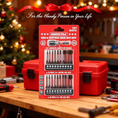 21-Piece 2.5" Hex Head Allen Wrench Drill Bit Set, 1/4" Hex Screwdriver Bits Set with Durable Magnetic Impact Bit Holder, SAE & Metric Allen Key, S2 Steel, Mechanic Home Repair - color: 21 Pcs 2.5" Hex