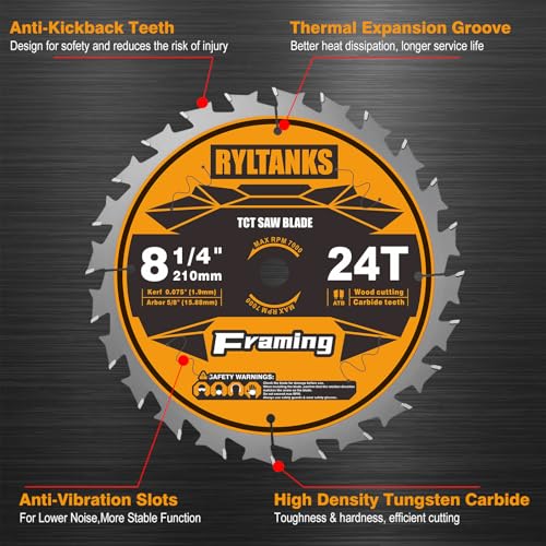 8-1/4 Inch Table Saw Blade/Circular Saw Blade, 5/8" Arbor, 24T for Framing&40T for Ripping, Cross Cutting&60T for Fine Finish Wood Cutting, 3-Pack