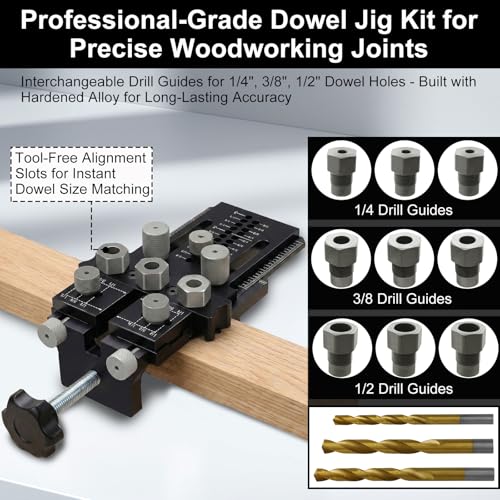 Dowel Jig Kit with Quick Positive Stop and Self-Centering, Doweling Jig for Woodworking, Adjustable and Precise Doweling Jig for Perfect Joints, Ideal for Cabinet, Furniture, and DIY Projects