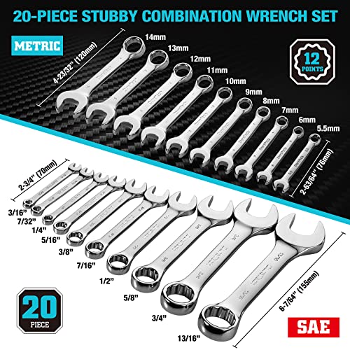 DURATECH 52-Piece Combination Wrench Set, Regular & Stubby, SAE & Metric - size: Metric&SAE(52 PCS)