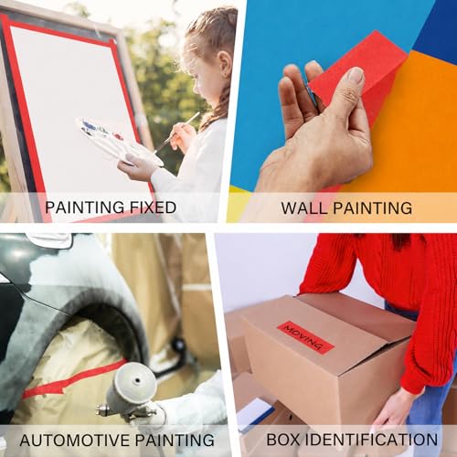 2 Pack Red Painters Tape - Red Masking Tape 1 Inch Wide - Multi-Surface, Smart Adhesion, Indoor & Outdoor - Paint Tape for DIY, Labeling, Art, Car, General Purpose - 180FT Total - color: Red